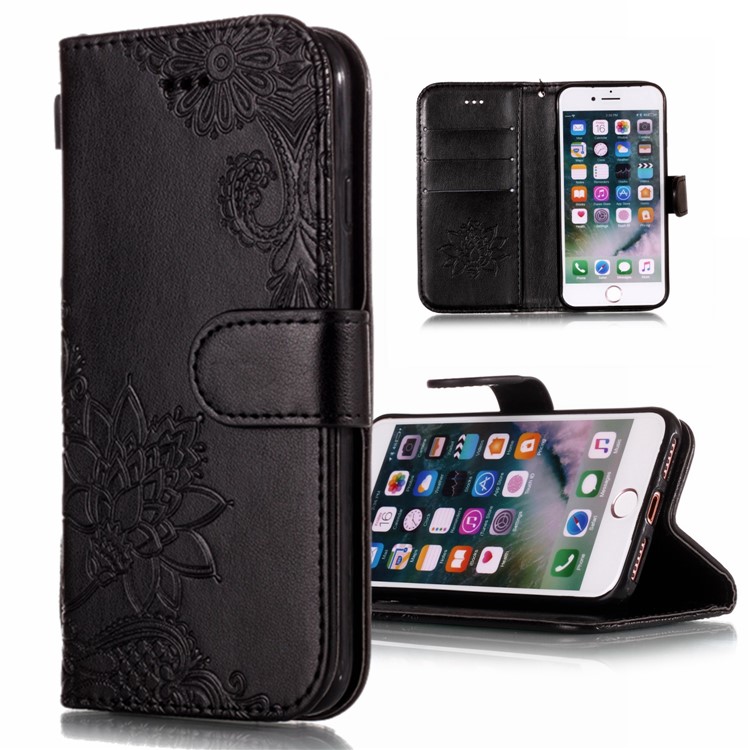 Imprint Flower Leather Case Wallet Stand Phone Cover for iPhone XS 5.8 inch - Black-2