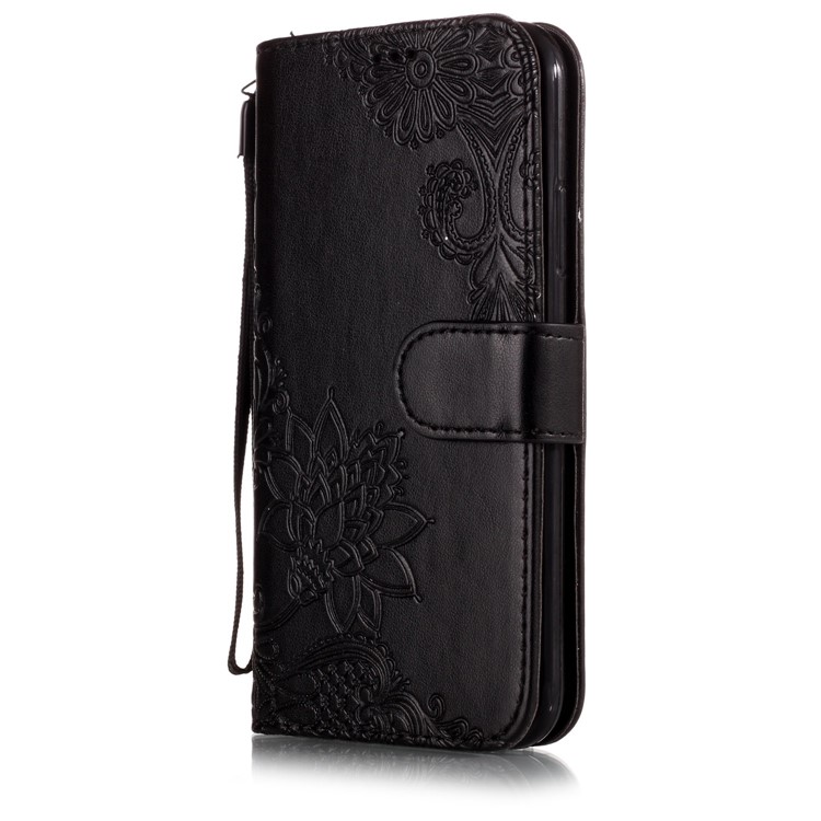 Imprint Flower Leather Case Wallet Stand Phone Cover for iPhone XS 5.8 inch - Black-3