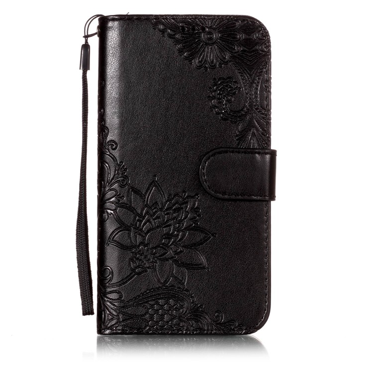 Imprint Flower Leather Case Wallet Stand Phone Cover for iPhone XS 5.8 inch - Black-4