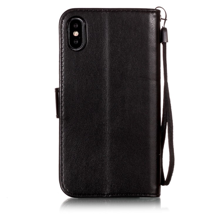 Imprint Flower Leather Case Wallet Stand Phone Cover for iPhone XS 5.8 inch - Black-5