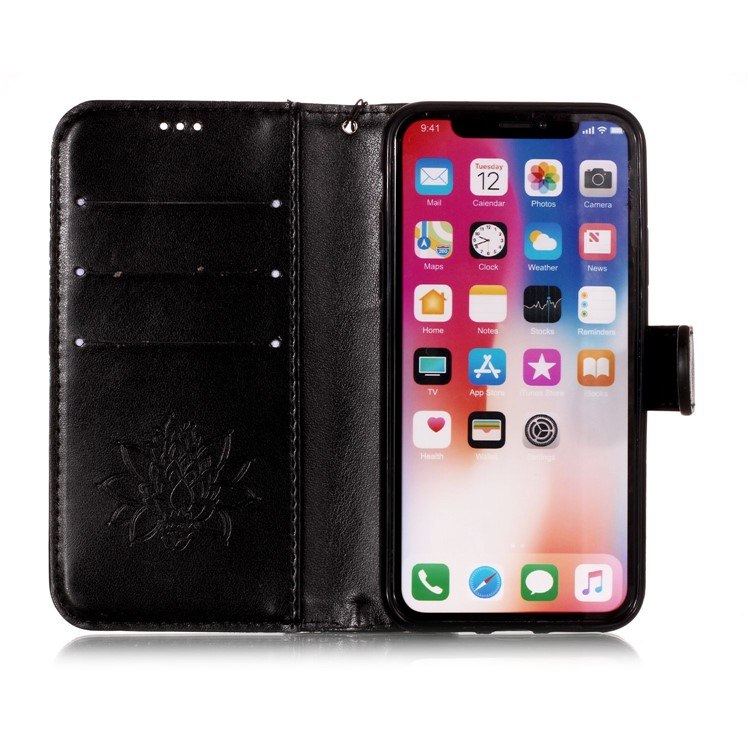 Imprint Flower Leather Case Wallet Stand Phone Cover for iPhone XS 5.8 inch - Black-6
