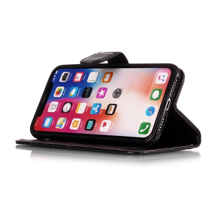 Imprint Flower Leather Case Wallet Stand Phone Cover for iPhone XS 5.8 inch - Black-7