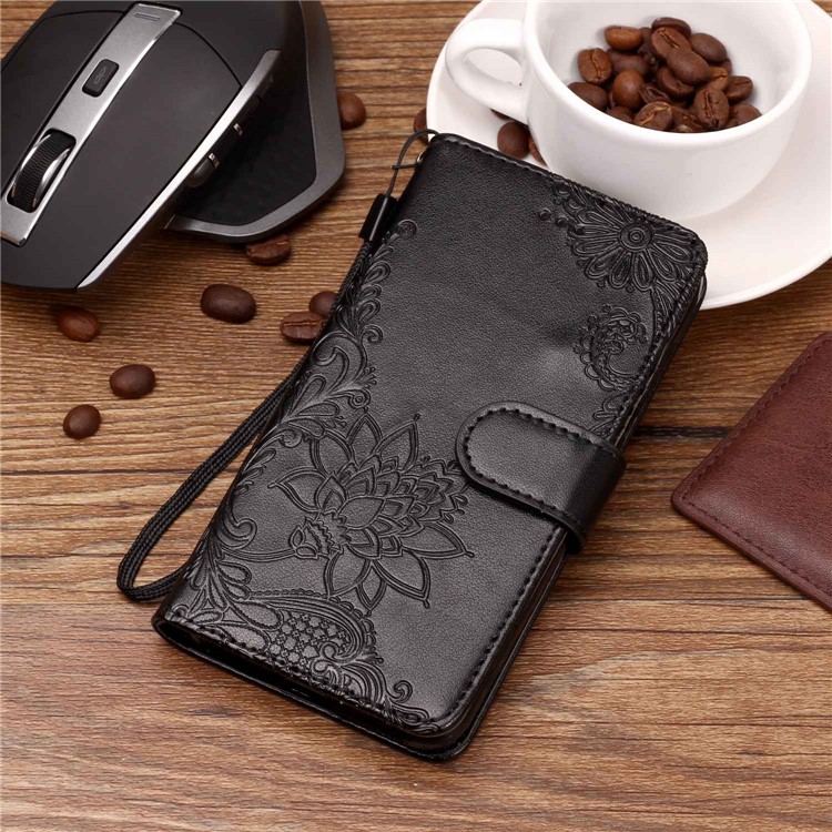 Imprint Flower Leather Case Wallet Stand Phone Cover for iPhone XS 5.8 inch - Black-8