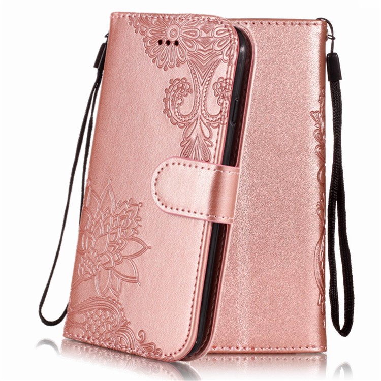 

Imprint Flower Leather Case Wallet Stand Phone Shell for iPhone XS 5.8 inch - Rose Gold, iPhone Xs