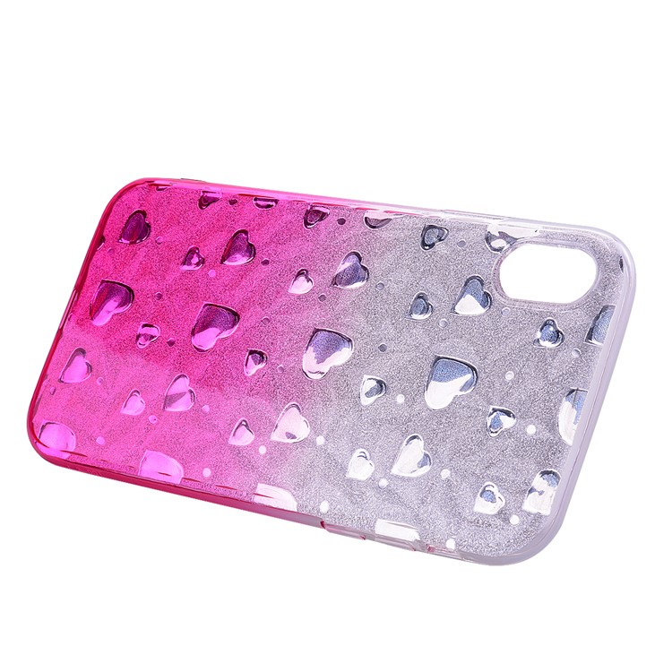 For iPhone XS Max 6.5 inch 3D Heart Diamond Grain Gradient Color Soft TPU Mobile Phone Case - Rose-2