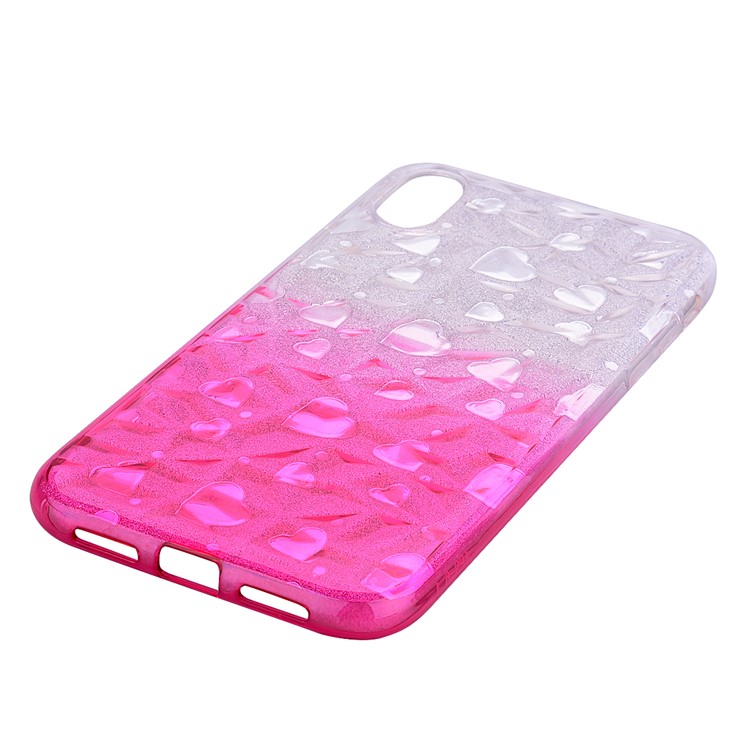 For iPhone XS Max 6.5 inch 3D Heart Diamond Grain Gradient Color Soft TPU Mobile Phone Case - Rose-3