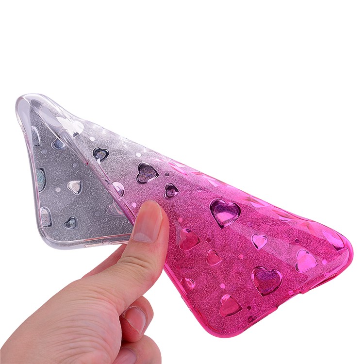 For iPhone XS Max 6.5 inch 3D Heart Diamond Grain Gradient Color Soft TPU Mobile Phone Case - Rose-5