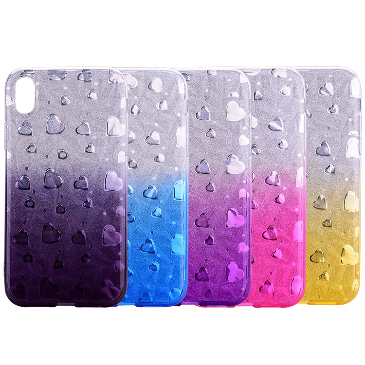 For iPhone XS Max 6.5 inch 3D Heart Diamond Grain Gradient Color Soft TPU Mobile Phone Case - Rose-6