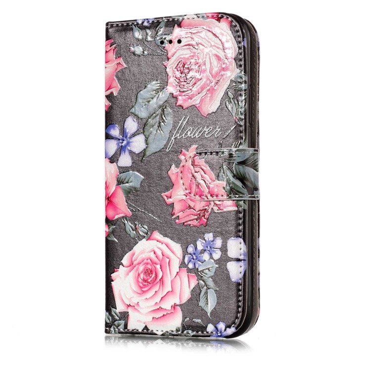 Embossed Pattern Printing Leather Wallet Case with Stand for iPhone XS 5.8 inch - Pretty Flower-4