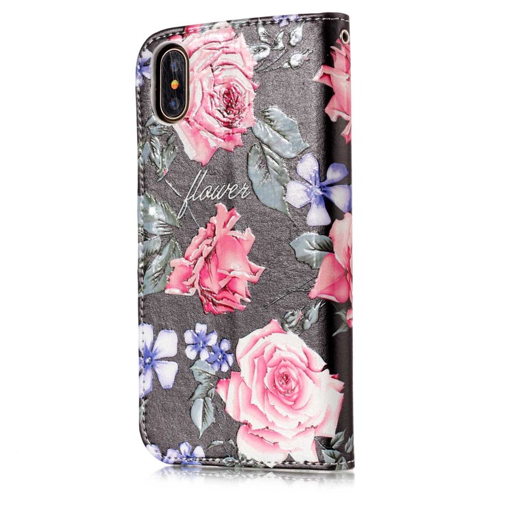 Embossed Pattern Printing Leather Wallet Case with Stand for iPhone XS 5.8 inch - Pretty Flower-5