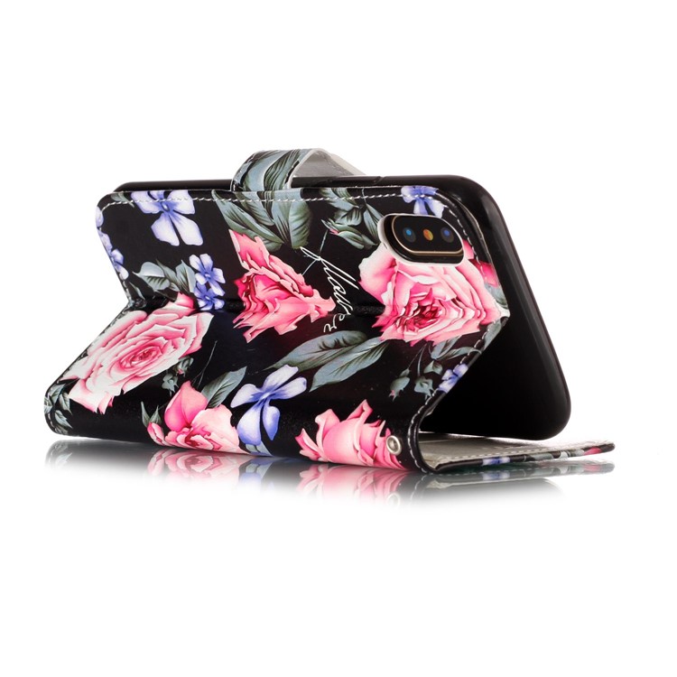 Embossed Pattern Printing Leather Wallet Case with Stand for iPhone XS 5.8 inch - Pretty Flower-6