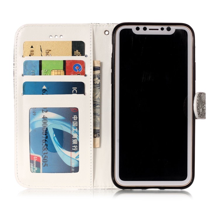 Embossed Pattern Printing Leather Wallet Case with Stand for iPhone XS 5.8 inch - Pretty Flower-8