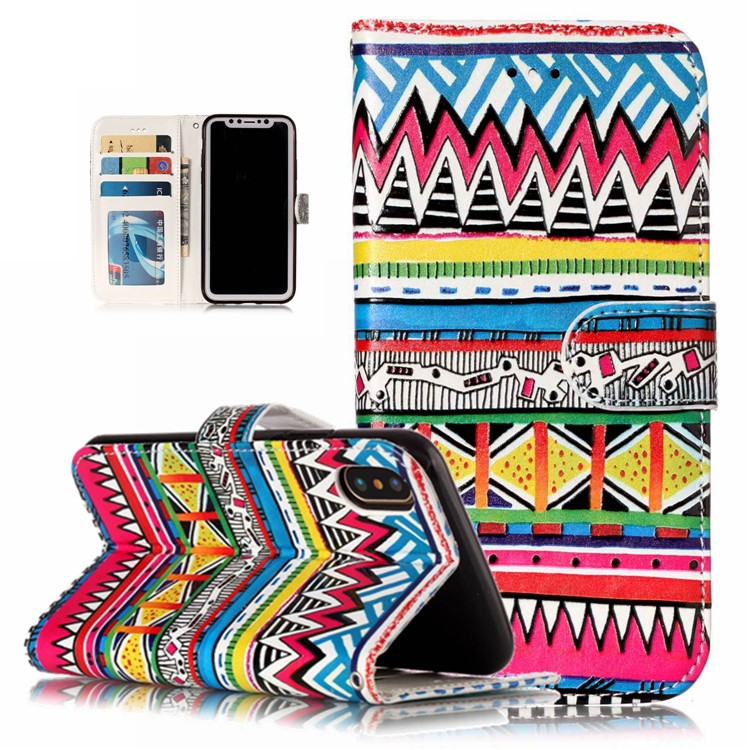 

Embossed Pattern Printing PU Leather Protective Cover for iPhone XS 5.8 inch - Tribal Triangle, iPhone XS 5.8 inch