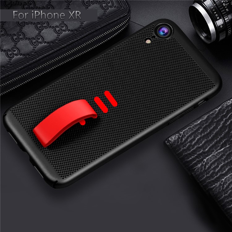 Silicone Finger Grip Holder Hard PC Heat Dissipation Phone Case for iPhone XR 6.1 inch - Black-2