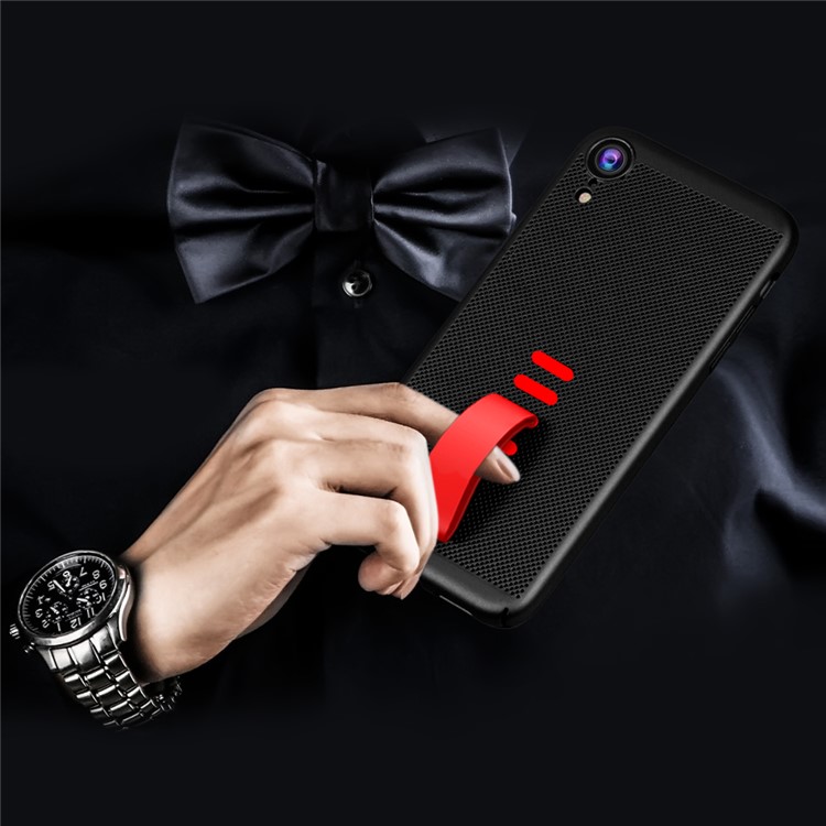 Silicone Finger Grip Holder Hard PC Heat Dissipation Phone Case for iPhone XR 6.1 inch - Black-3