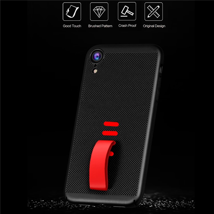 Silicone Finger Grip Holder Hard PC Heat Dissipation Phone Case for iPhone XR 6.1 inch - Black-4