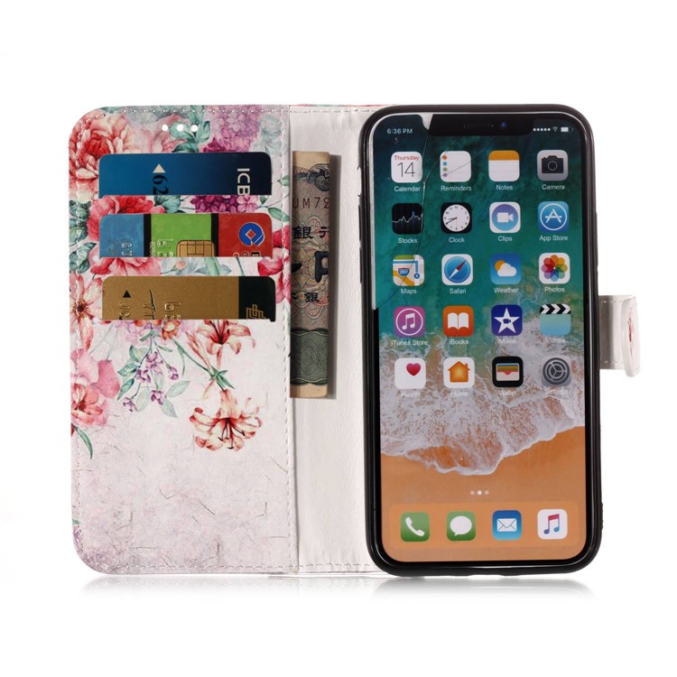 Pattern Printing Leather Case Wallet Stand Cover for iPhone XS Max 6.5 inch - Blooming Flower-5