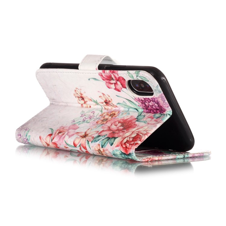 Pattern Printing Leather Case Wallet Stand Cover for iPhone XS Max 6.5 inch - Blooming Flower-7