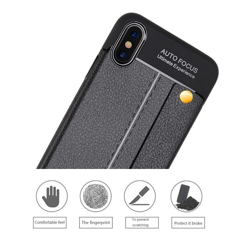 Litchi Texture TPU Phone Case with Wrist Strap Kickstand for for iPhone XS / X 5.8 inch - Black-6
