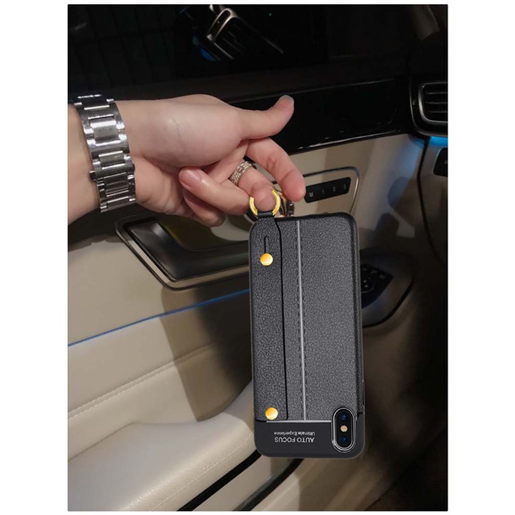 Litchi Texture TPU Phone Case with Wrist Strap Kickstand for for iPhone XS / X 5.8 inch - Black-7