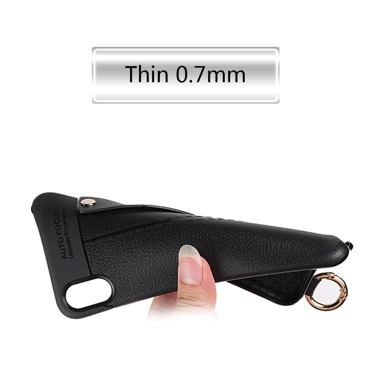 Litchi Texture TPU Phone Case with Wrist Strap Kickstand for for iPhone XS / X 5.8 inch - Black-8