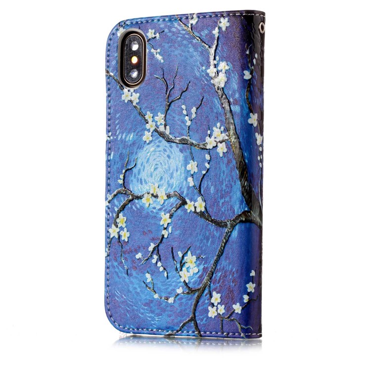 Embossed Pattern Printing Leather Wallet Case with Stand for iPhone XS Max 6.5 inch - Tree with Flower-5
