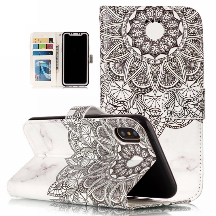 

Embossed Pattern Printing Leather Wallet Cover with Stand for iPhone XS Max 6.5 inch - Retro Flower and Marble Texture, iPhone XS Max