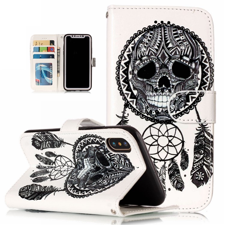 

Embossed Pattern Printing Leather Wallet Protective Case with Stand for iPhone XS Max 6.5 inch - Skull and Dream Catcher, iPhone XS Max