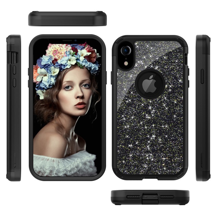 Glitter Powder Shockproof TPU PC Hybrid Back Case for iPhone XR 6.1 inch - Black-4