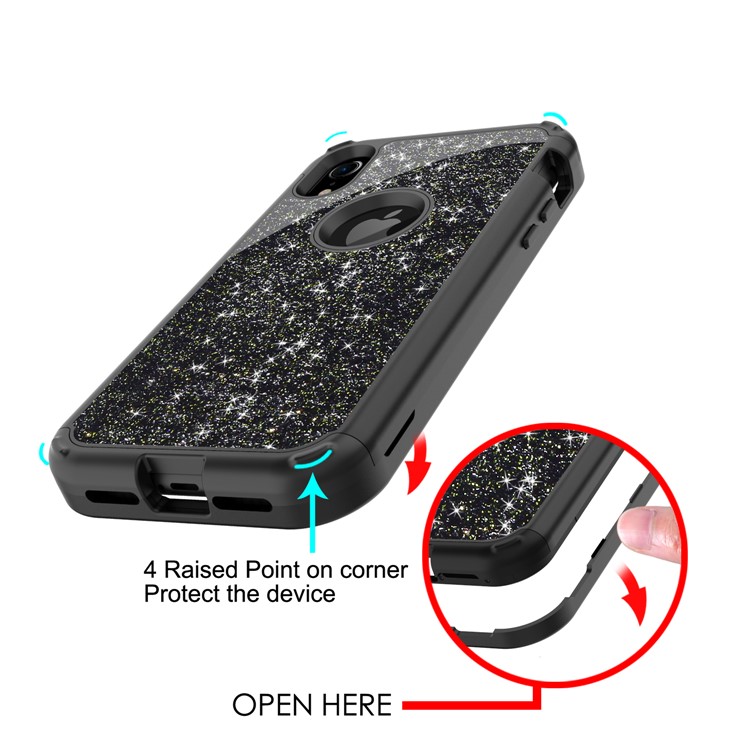 Glitter Powder Shockproof TPU PC Hybrid Back Case for iPhone XR 6.1 inch - Black-5