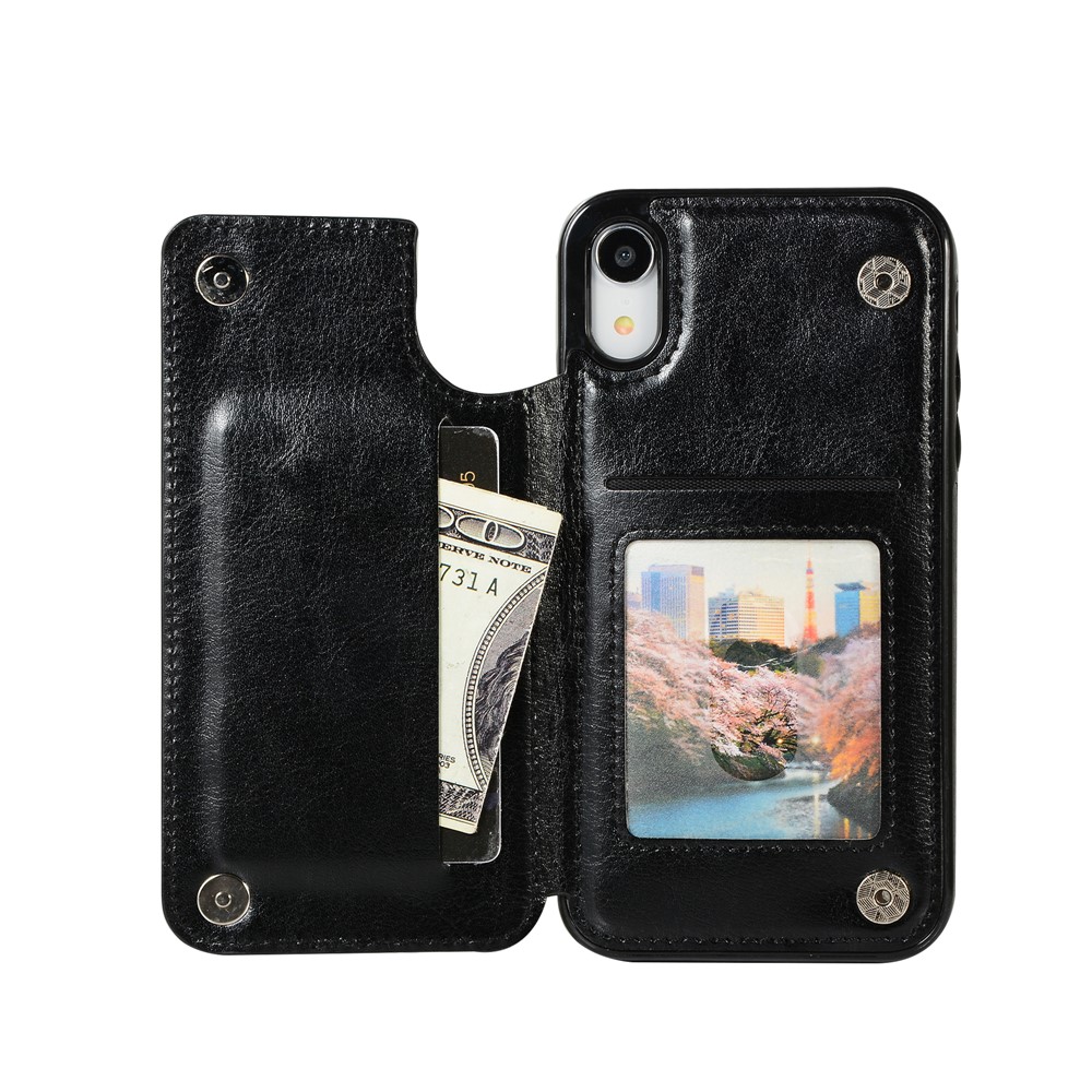 Crazy Horse Leather Coated TPU Case with Card Slot and Kickstand for iPhone XR 6.1 inch - Black-5