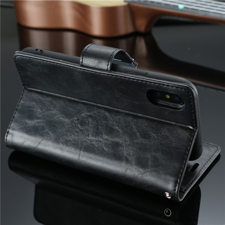 Retro Style Crackled Texture Leather Wallet Case for iPhone XS Max 6.5 inch - Black-5