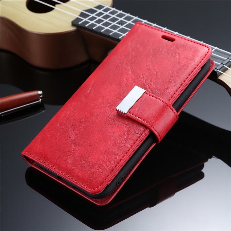 

Retro Style Crackled Texture Cell Phone Leather Wallet Case for iPhone XS Max 6.5 inch - Red