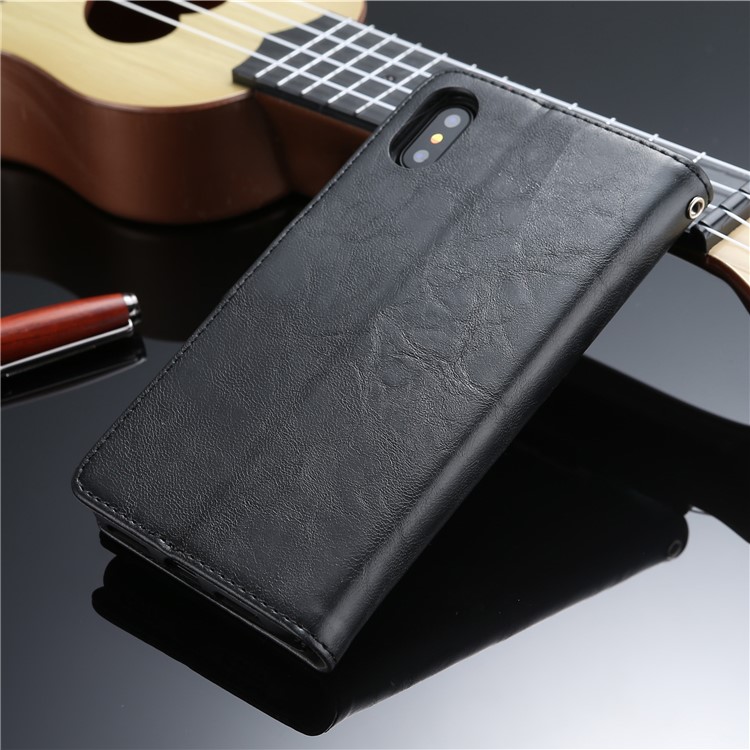Retro Style Crackled Texture Leather Wallet Case for iPhone XS/X 5.8 inch - Black-2