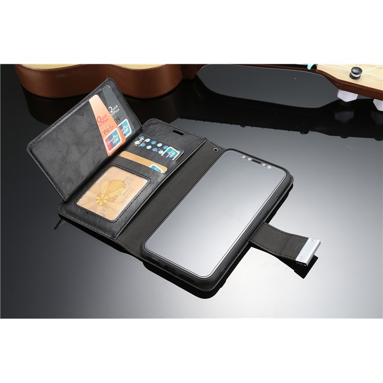 Retro Style Crackled Texture Leather Wallet Case for iPhone XS/X 5.8 inch - Black-4
