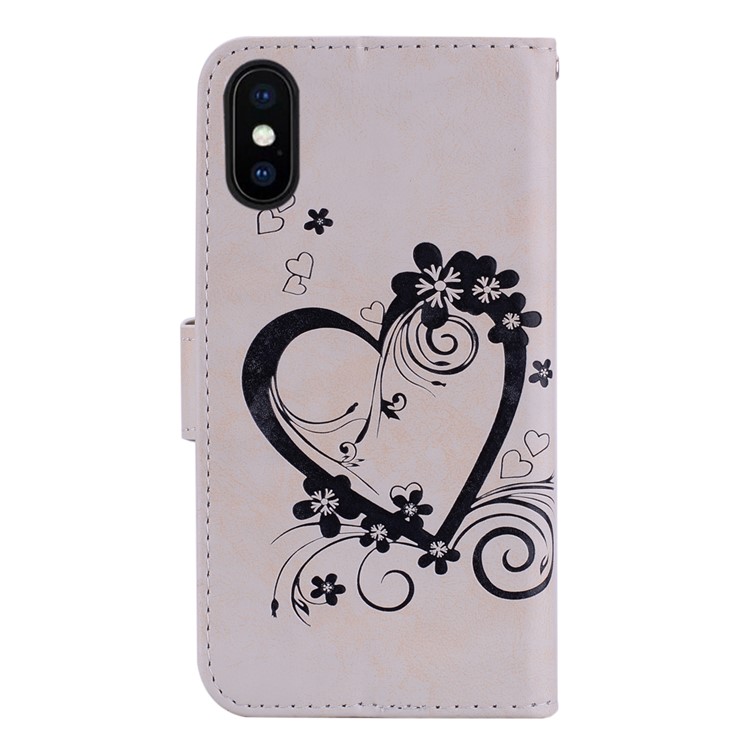 Imprint Heart Flower Wallet Leather Stand Case for iPhone XS Max 6.5 inch - White-2