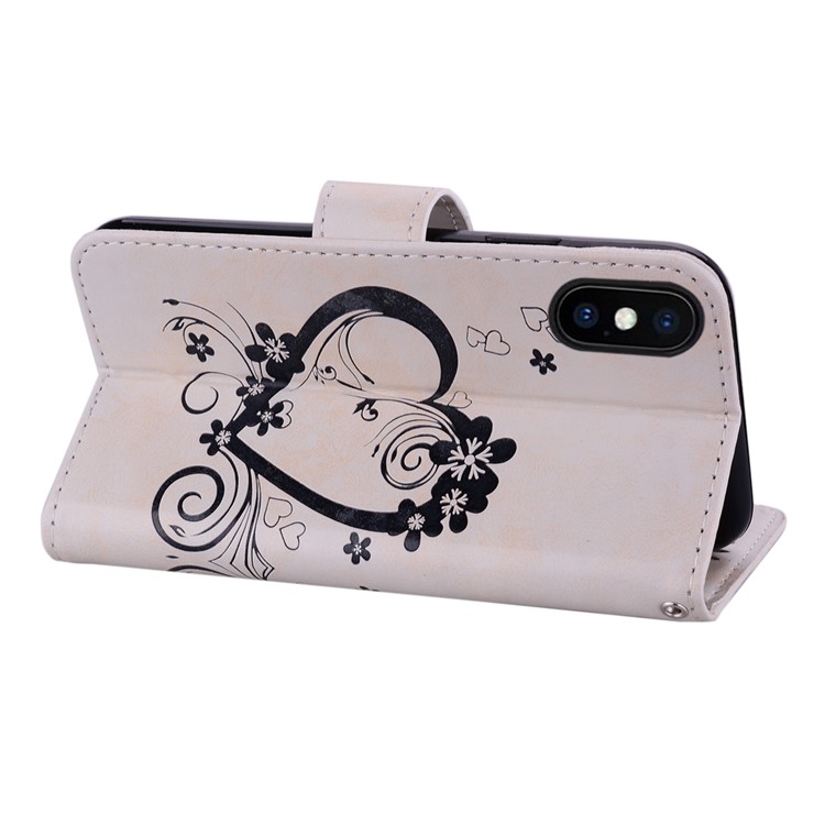 Imprint Heart Flower Wallet Leather Stand Case for iPhone XS Max 6.5 inch - White-6
