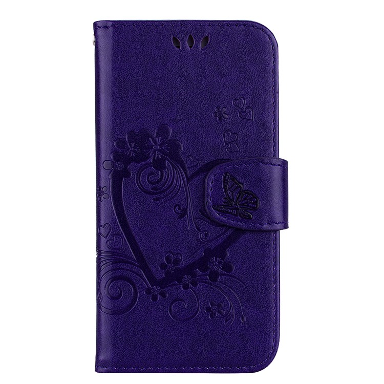 

Imprint Heart Flower Leather Stand Case with Card Slots for iPhone XS Max 6.5 inch - Purple, iPhone XS Max