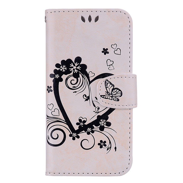 Imprint Heart Flower Wallet Leather Stand Case for iphone XR 6.1 inch - White-1