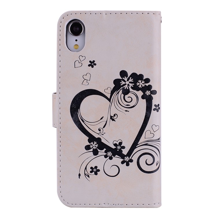 Imprint Heart Flower Wallet Leather Stand Case for iphone XR 6.1 inch - White-2