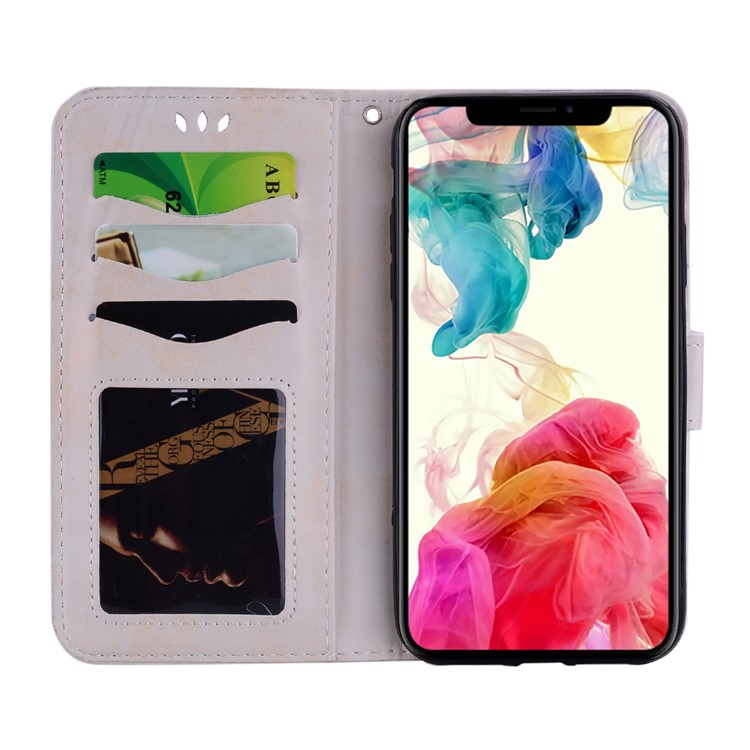 Imprint Heart Flower Wallet Leather Stand Case for iphone XR 6.1 inch - White-4