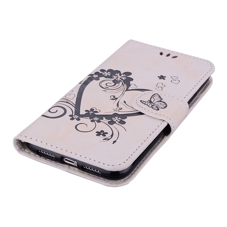 Imprint Heart Flower Wallet Leather Stand Case for iphone XR 6.1 inch - White-5