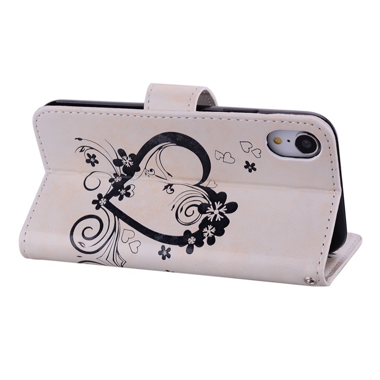 Imprint Heart Flower Wallet Leather Stand Case for iphone XR 6.1 inch - White-6