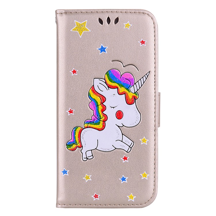

Flash Powder Unicorn Pattern Magnetic PU Leather Stand Case for iPhone XS Max 6.5 inch - Gold, iPhone XS Max