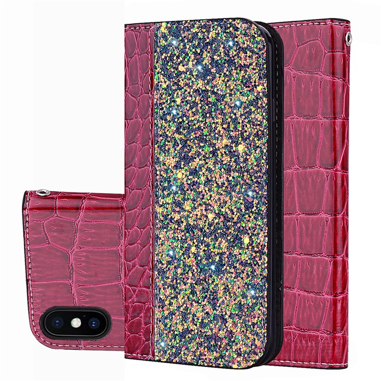 Crocodile Texture Shiny Splicing PU Leather Auto-absorbed Mobile Phone Case for iPhone XS Max 6.5 inch - Red-1