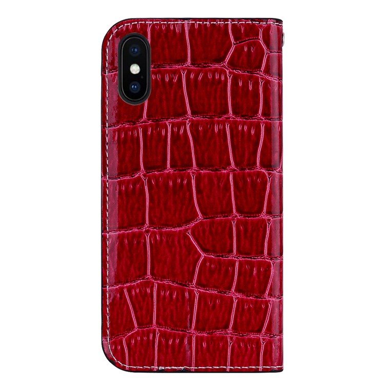 Crocodile Texture Shiny Splicing PU Leather Auto-absorbed Mobile Phone Case for iPhone XS Max 6.5 inch - Red-3