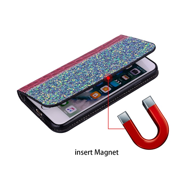 Crocodile Texture Shiny Splicing PU Leather Auto-absorbed Mobile Phone Case for iPhone XS Max 6.5 inch - Red-6