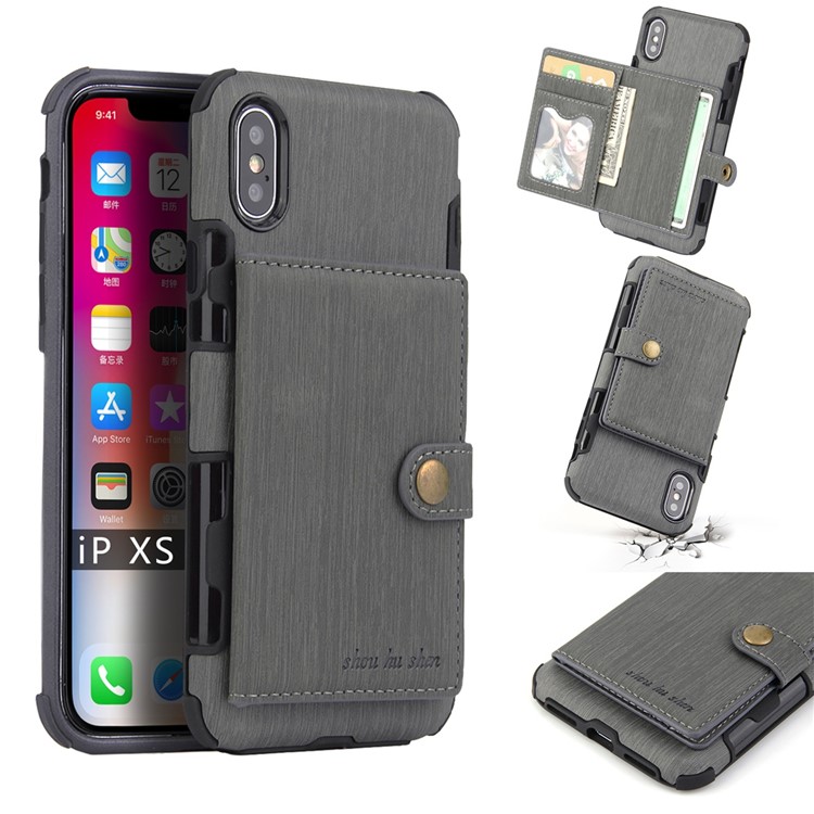 

SHOUHUSHEN Для Iphone XS 5.8 Дюймовый Чехол PU Кожаный Корпус С Жестким Корпусом (матовая Поверхность) (слоты Для Карт) - Серый, iPhone Xs