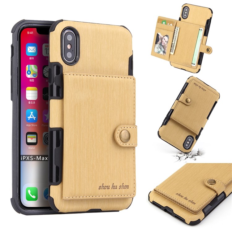 

SHOUHUSHEN Для Iphone XS Макс 6.5-дюймовый Корпус Телефона PU Кожаный Корпус С Жестким Корпусом (матовая Поверхность) (слоты Для Карт) - Золото