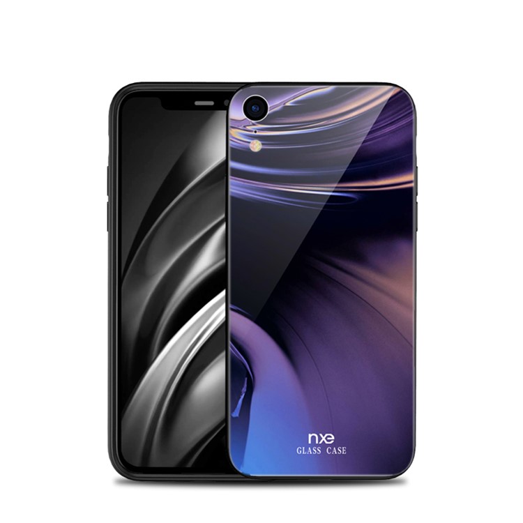 NXE for iPhone XR 6.1 inch Case Cover Streamer Light Pattern 9H Tempered Glass + TPU Phone Case - Style D-1